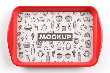 Rectangular Red Tray Mockup with Round Corner