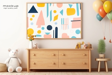 Horizontal Portrait Frame Mockup with Toys and Ballons