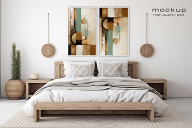 Duo Vertical Frames Mockup on Wall in Bedroom