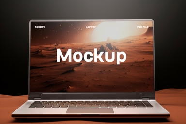 Laptop Screen Mockup on Sandy Surface