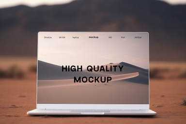 Front-Facing Laptop Screen Mockup in Desert Landscape