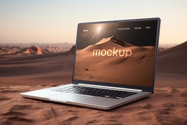 MacBook Mockup on Sand with Desert Background