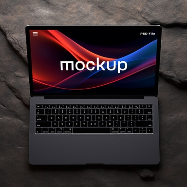 Top-Down MacBook Mockup on a Large Rock Surface