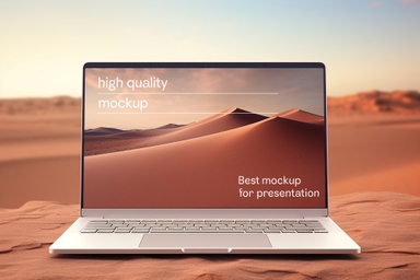 MacBook Pro PSD Mockup Placed in Desert