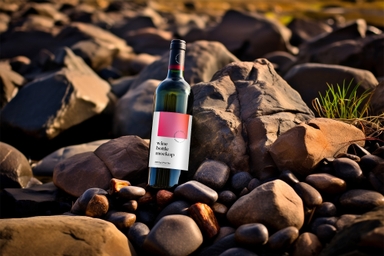 Green Wine Bottle PSD Mockup on Rocks