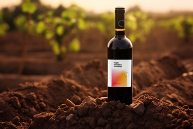 Wine PSD Bottle Mockup Standing in Sand