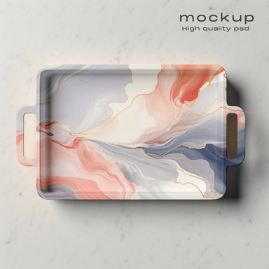 Food Tray Mockup with Handles on Marble Surface