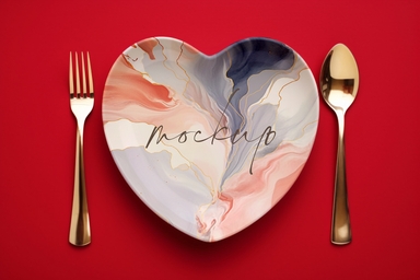 Heart-Shaped Plate Mockup with Spoon on Table
