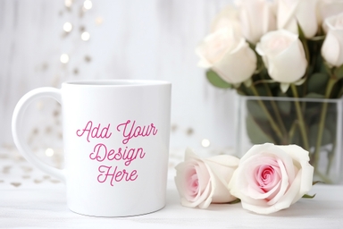 Valentine Mug Mockup with Rose Bouquet