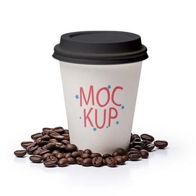 Paper Coffee Cup Mockup with Coffee Beans
