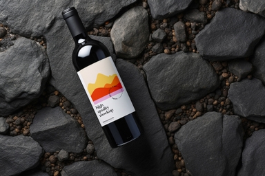 Customizable Wine Bottle Label Mockup on Rocks