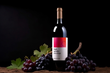 Wine Bottle Mockup with Graphs on Dark Background
