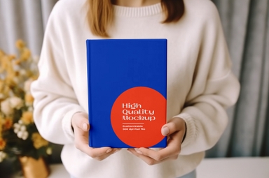 Woman Holding Book Mockup Close-up View