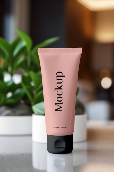 Cream Tube Mockup on Shining Table