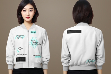 Korean Woman in Varsity Jacket Mockup Front and Back View