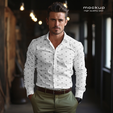 Formal Shirt Mockup Featuring Male Model in Hallway