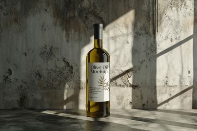 Olive Oil Mockup in Warn Concrete Room