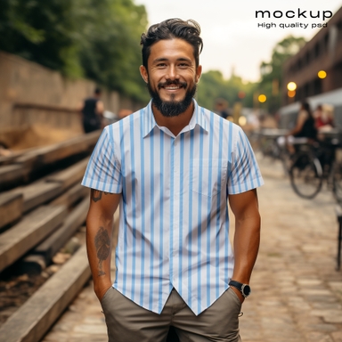 Smiling Brown Man Wearing Half sleeves Shirt Mockup
