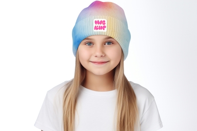 American Smiling Girl Wearing Beanie Mockup