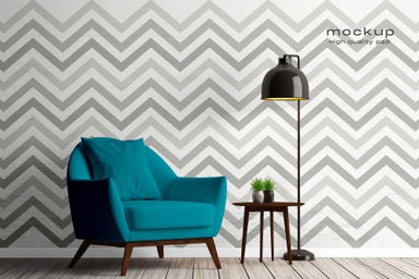 Customizable Upholstered Armchair Sofa and Wall Mockup