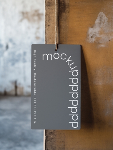 Vertical Tag Mockup Hanging Against Weathered Wooden Wall