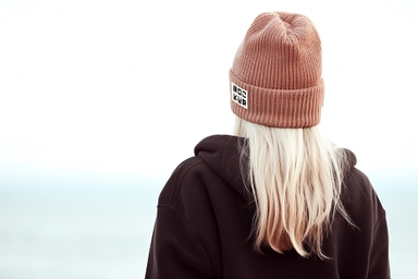 Women Presents knit Cap Label Mockup