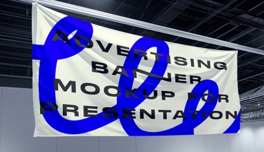 Advertising Banner Mockup Hanging from Ceiling