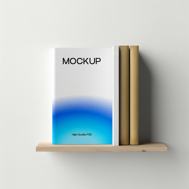 Front Cover Book PSD Mockup on Wooden Shelf