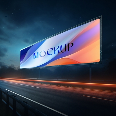 Nighttime Outdoor Advertising Mockup on Highway