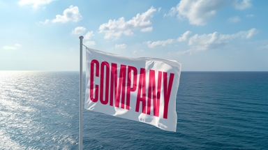 Flag Mockup Waving in Front of Serene Ocean View