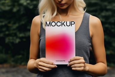 American Girl Holding Hardcover Book Mockup