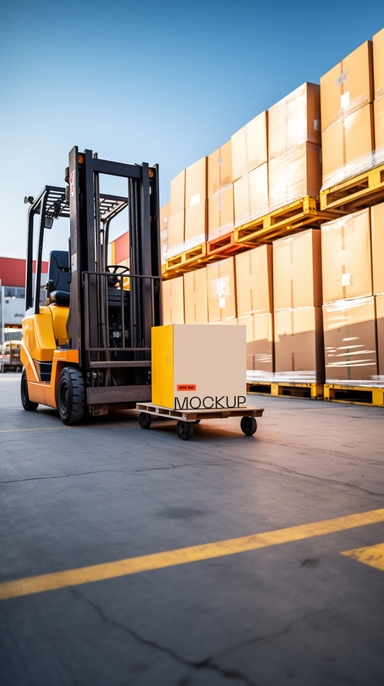 Box Mockup Placed on Forklift Truck