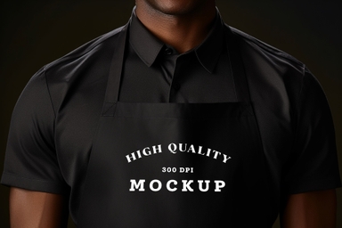 Black Apron PSD Mockup Displayed by African Man