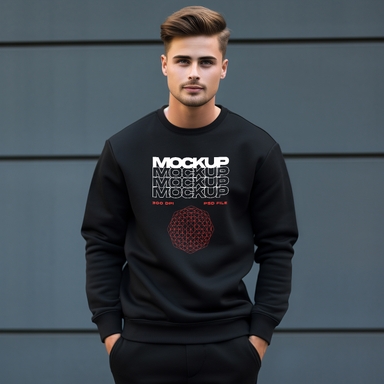 American Man Wearing Black Sweatshirt Mockup