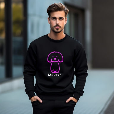 American Man Wearing Close-fit Sweatshirt Mockup