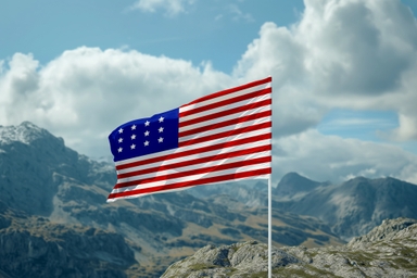 Customizable Flag Mockup on Rocky Mountain Peak