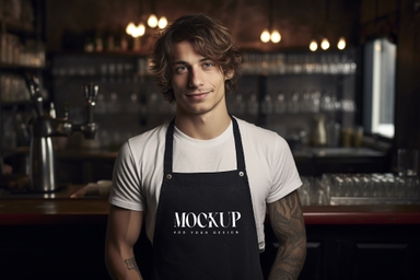 Tattooed Man Displays Apron Mockup