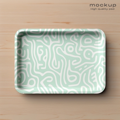 Rectangular Tray Mockup Display on Wood Surface