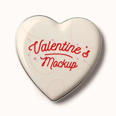 Valentine Heart Badge Mockup on White Background