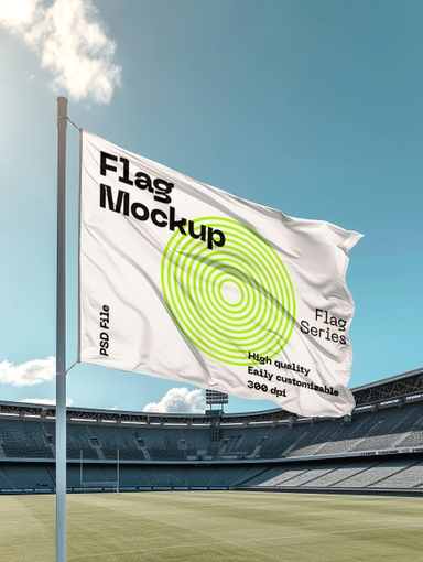 Waving Flag Mockup on Scenic Grassy Hilltop