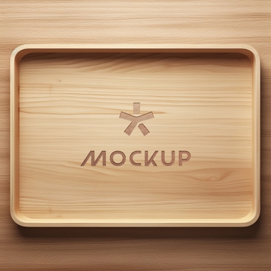 Wooden Tray Mockup on Wooden Surface