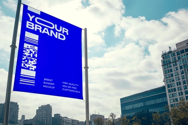 Flag Mockup Attached with Two Pole in City