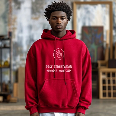 African Boy in Red Hoodie Mockup
