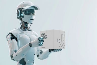 Robot Lift Cubic Delivery Box Mockup