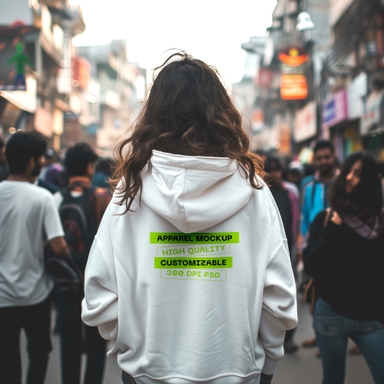Lady's White Hoodie Back Shot Mockup