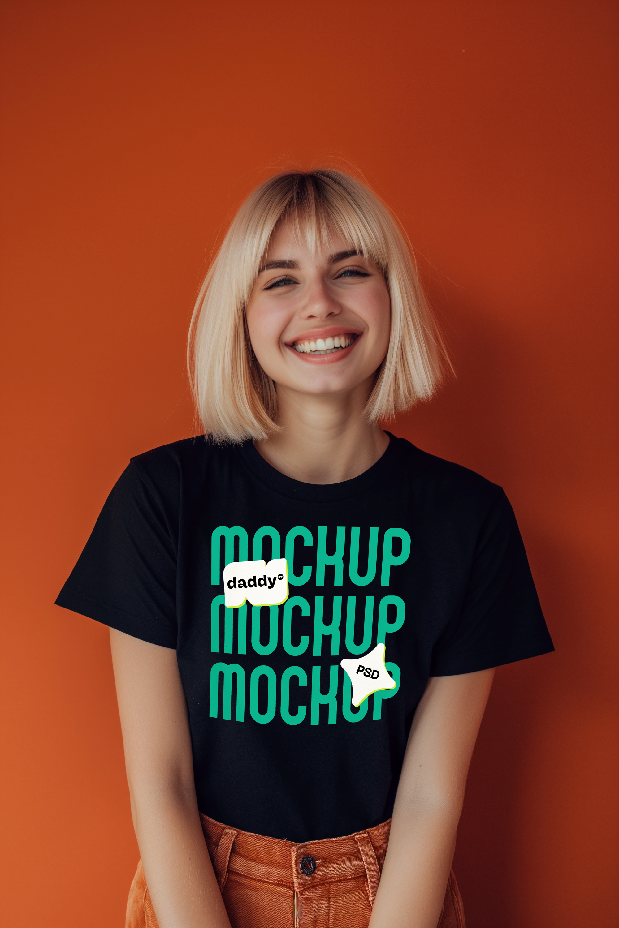 Bob Haircut Girl Modeling a Tshirt Mockup Mockupdaddy