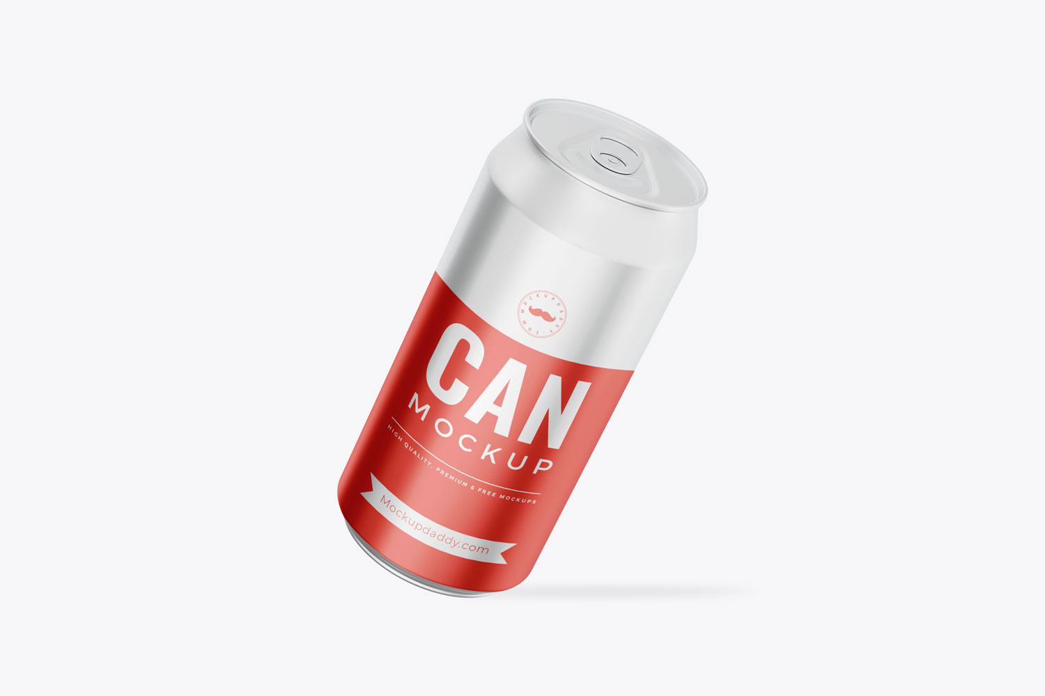Sliver Floating 500ml Can Mockup with red label and customizable design.