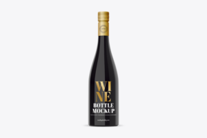Mockup of a wine bottle on a white background with customizable label.