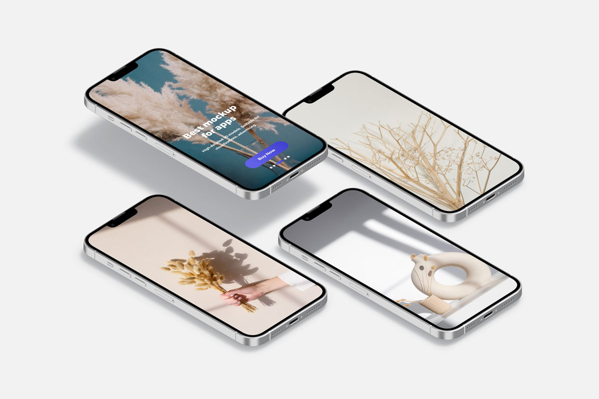 isometric iphone 13 app display mockup