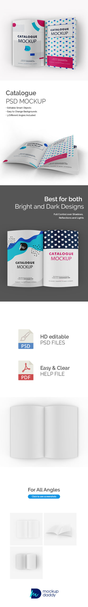 Open A5 landscape catalogue mockup with customizable pages